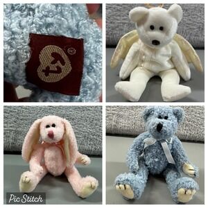 VINTAGE 90s Beanie Baby Lot Bear Rabbit Blue Pink Halo Angel Retired Collectible